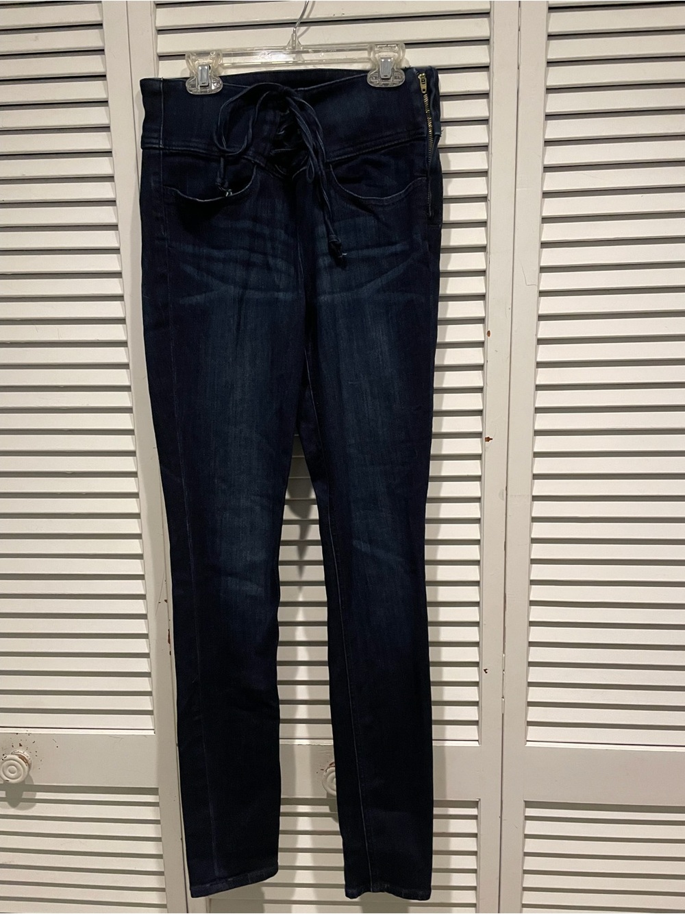 Express Women's Dark Indigo Skinny Jeans with Drawstring (stretch leggings)